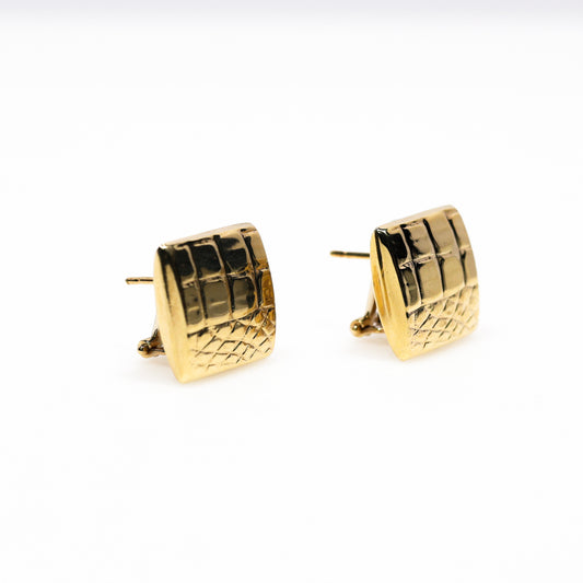 14K Yellow Gold Square Stud Earrings