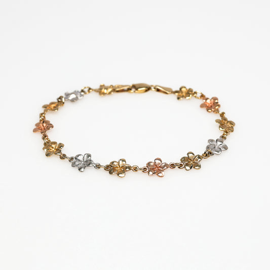 14K Tri-Tone Flower Bracelet