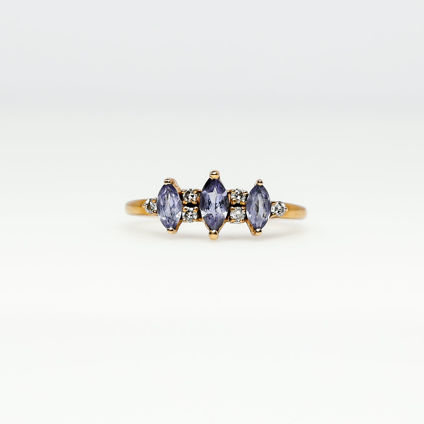 14k Yellow Gold Diamond Ring with Purple Stones