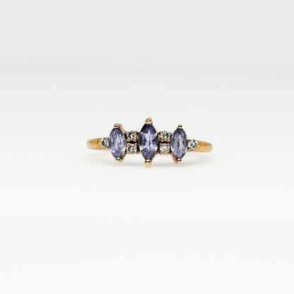 14k Yellow Gold Diamond Ring with Purple Stones