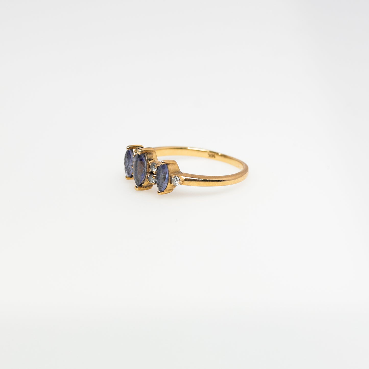 14k Yellow Gold Diamond Ring with Purple Stones