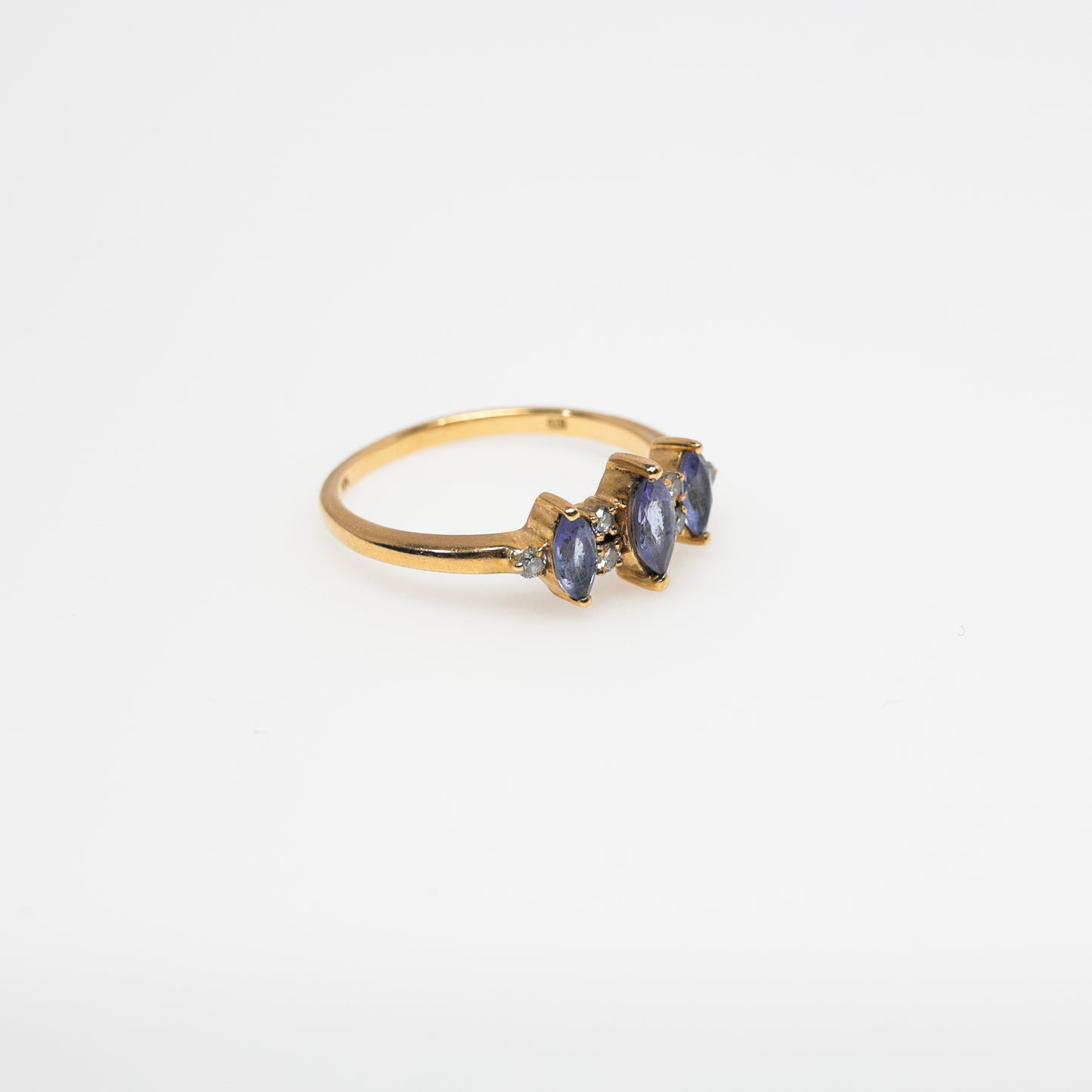 14k Yellow Gold Diamond Ring with Purple Stones