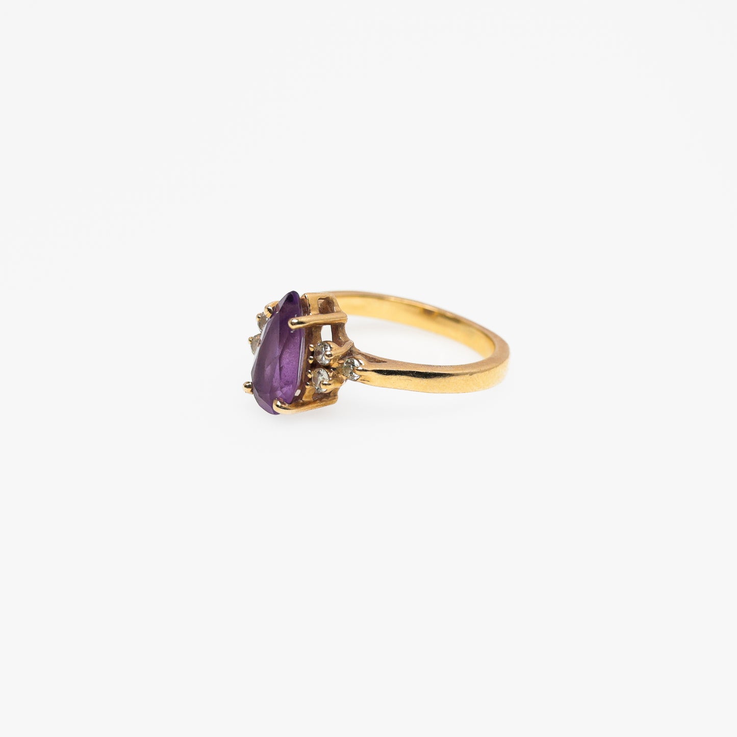 14K Yellow Gold Diamond Ring with Purple Pear Stone