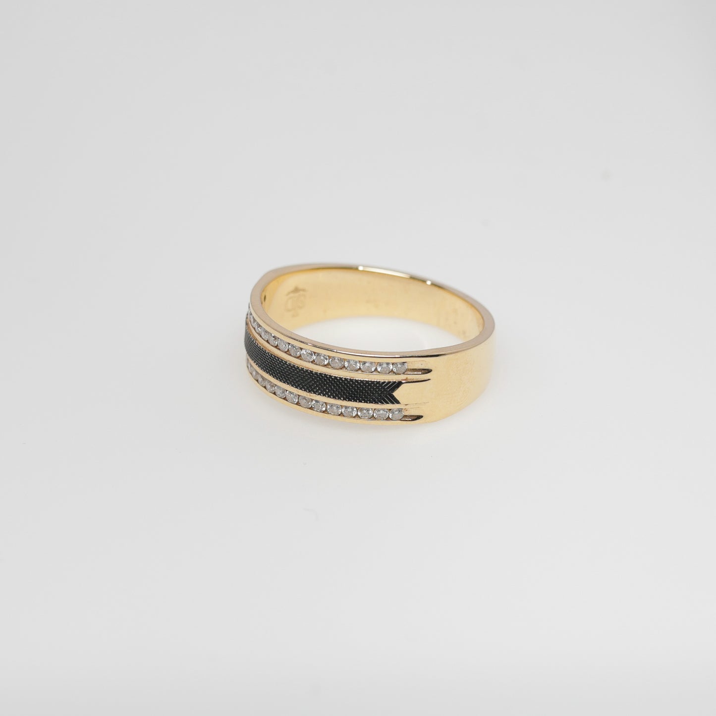 14K Yellow Gold Carbon Fiber Diamond Band