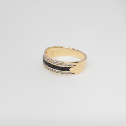 14K Yellow Gold Carbon Fiber Diamond Band