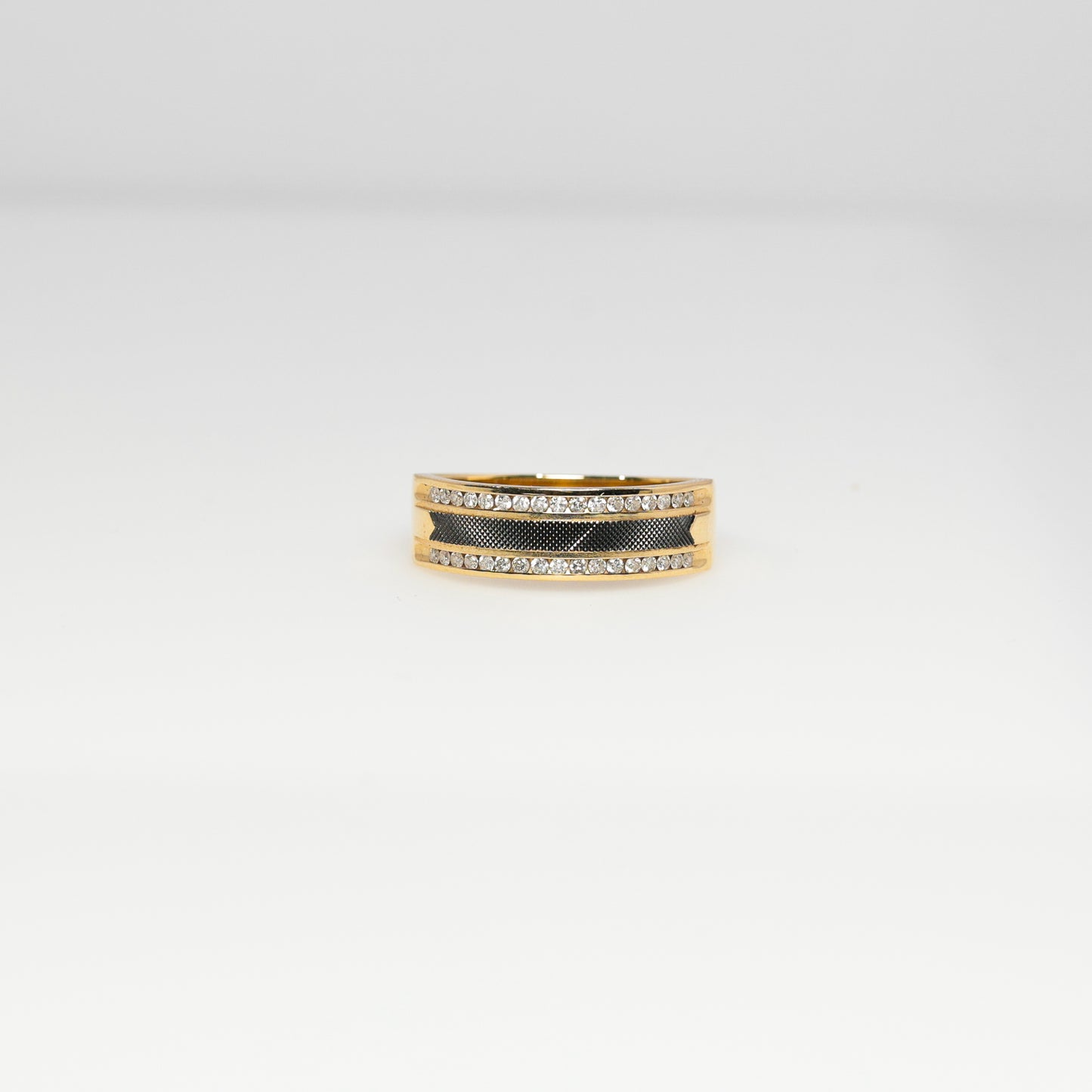 14K Yellow Gold Carbon Fiber Diamond Band