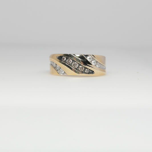 10K Yellow Gold Ring with Brown and White Diamonds