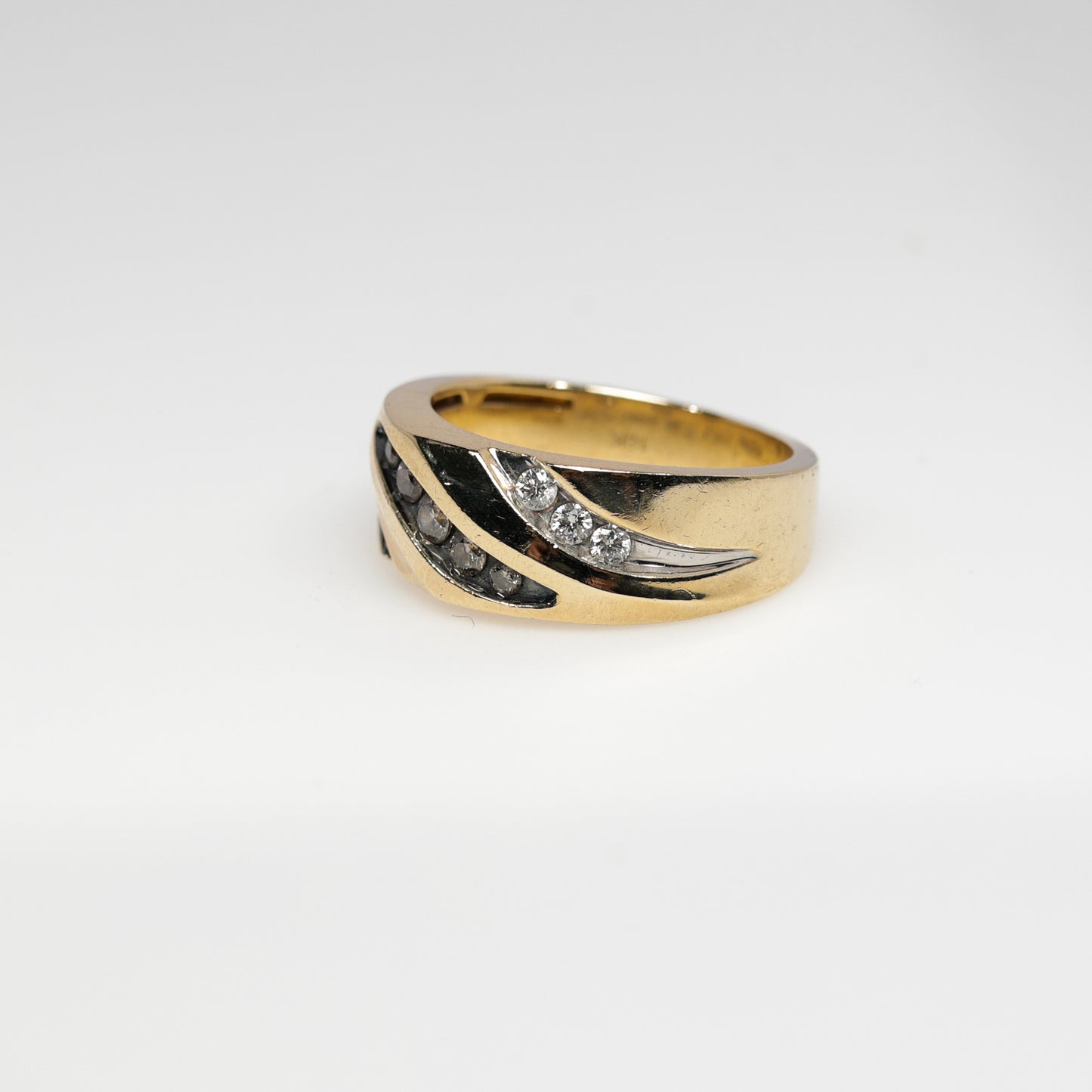 10K Yellow Gold Ring with Brown and White Diamonds