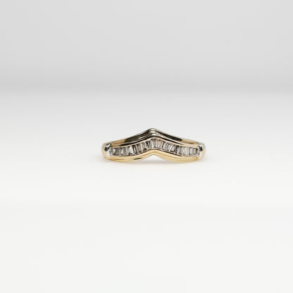 10K Yellow Gold Curved Emerald Diamond Band