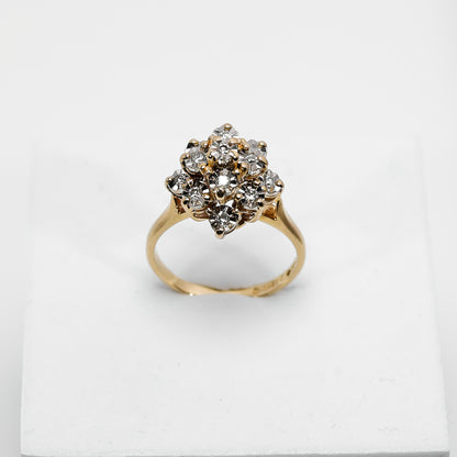 14K Yellow Gold Vintage Cluster Diamond Ring