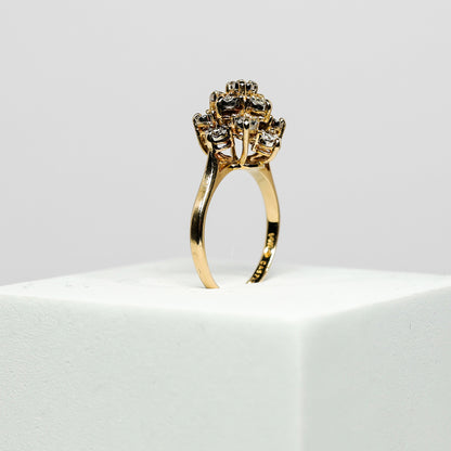 14K Yellow Gold Vintage Cluster Diamond Ring