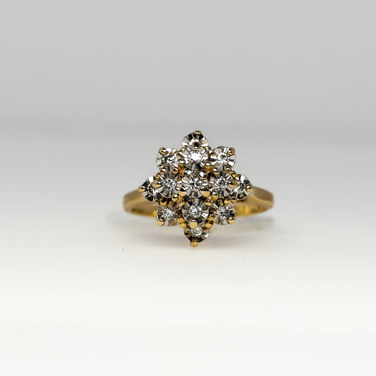 14K Yellow Gold Vintage Cluster Diamond Ring