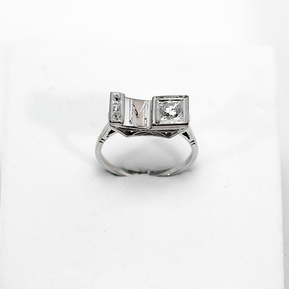 14k White Gold Diamond "M" Ring