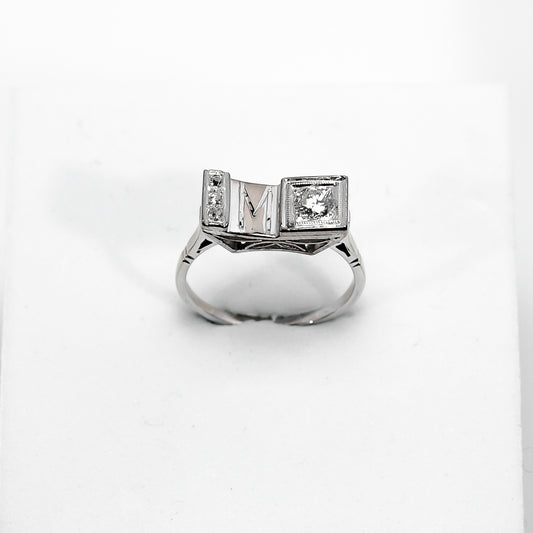 14k White Gold Diamond "M" Ring