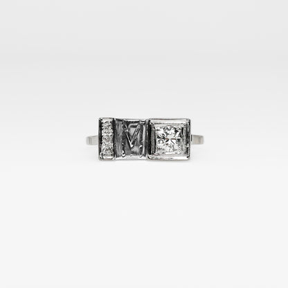 14k White Gold Diamond "M" Ring