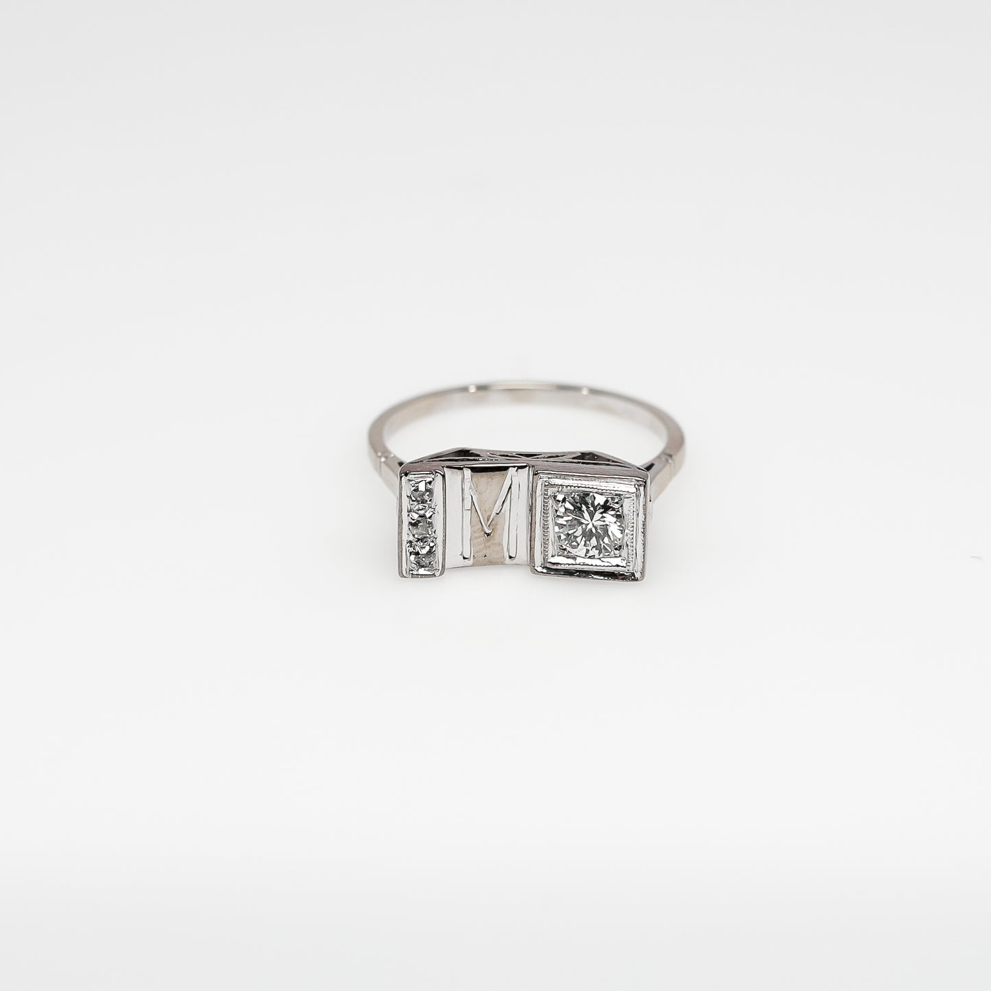 14k White Gold Diamond "M" Ring