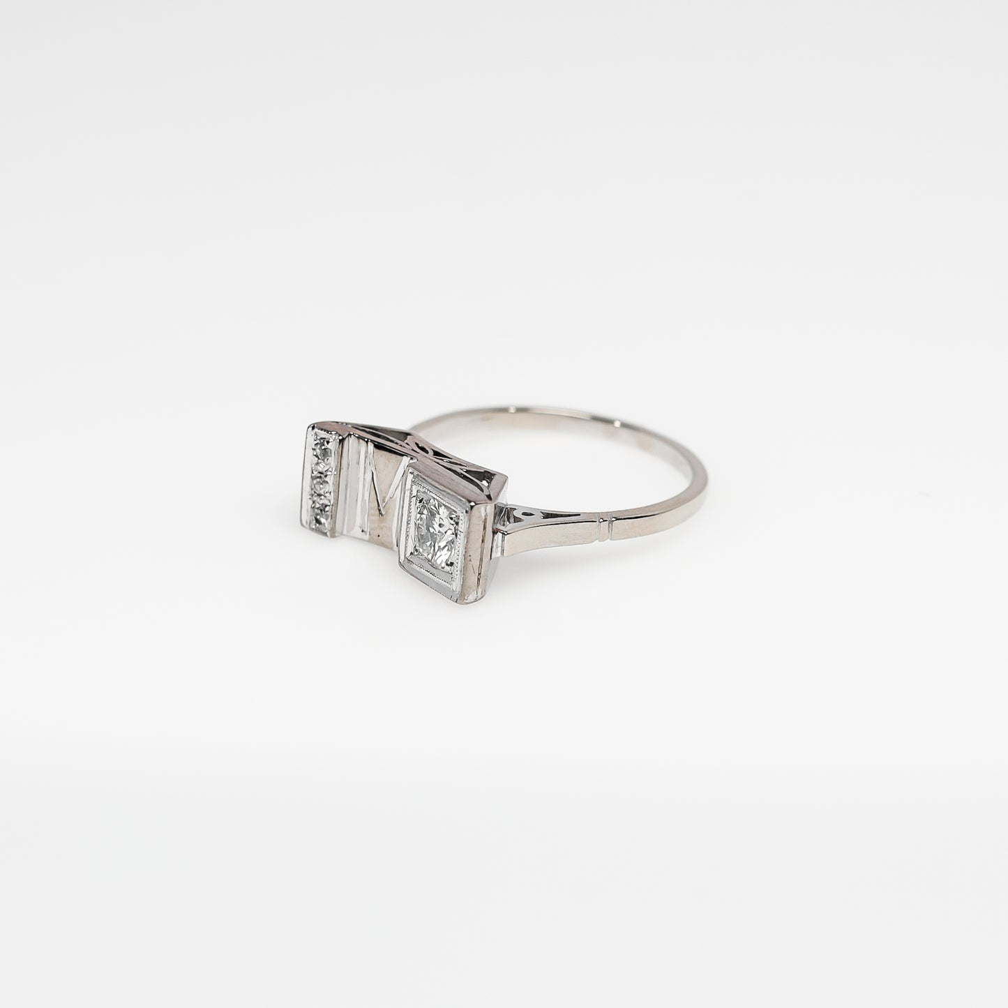 14k White Gold Diamond "M" Ring