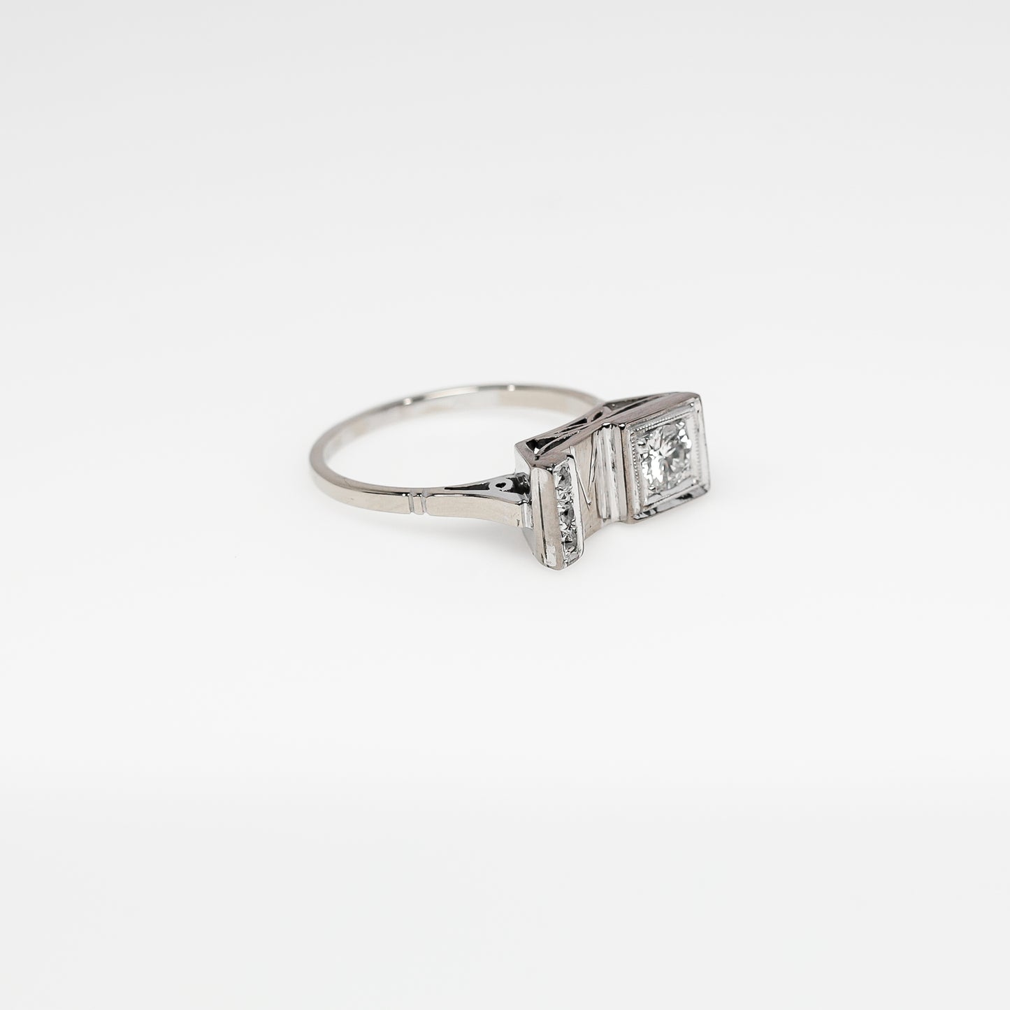 14k White Gold Diamond "M" Ring