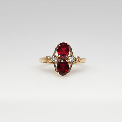 14k Gold Ring with Rubies & CZ Stones