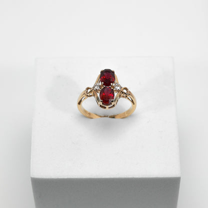 14k Gold Ring with Rubies & CZ Stones