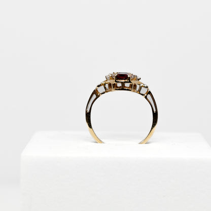 14k Gold Ring with Rubies & CZ Stones