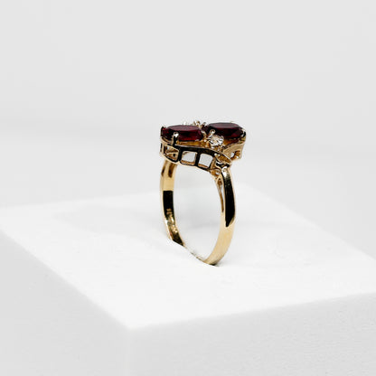 14k Gold Ring with Rubies & CZ Stones