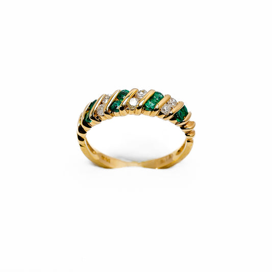 14K Yellow Gold Diamond Ring with Green Stones