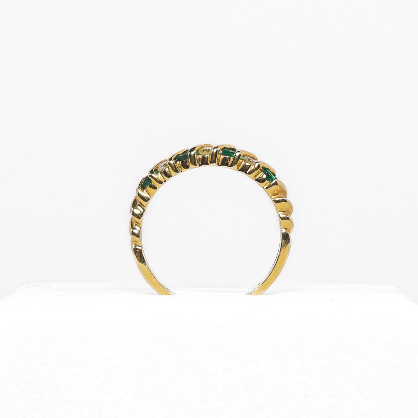 14K Yellow Gold Diamond Ring with Green Stones