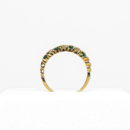 14K Yellow Gold Diamond Ring with Green Stones