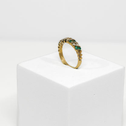 14K Yellow Gold Diamond Ring with Green Stones