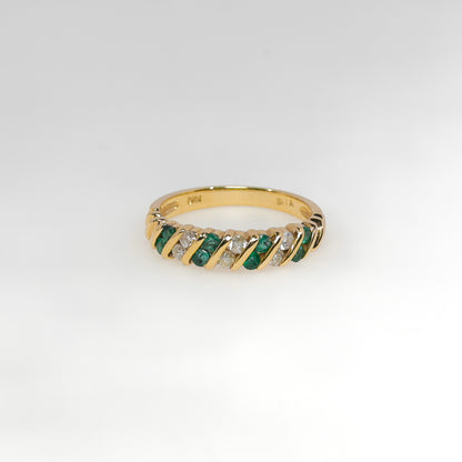 14K Yellow Gold Diamond Ring with Green Stones