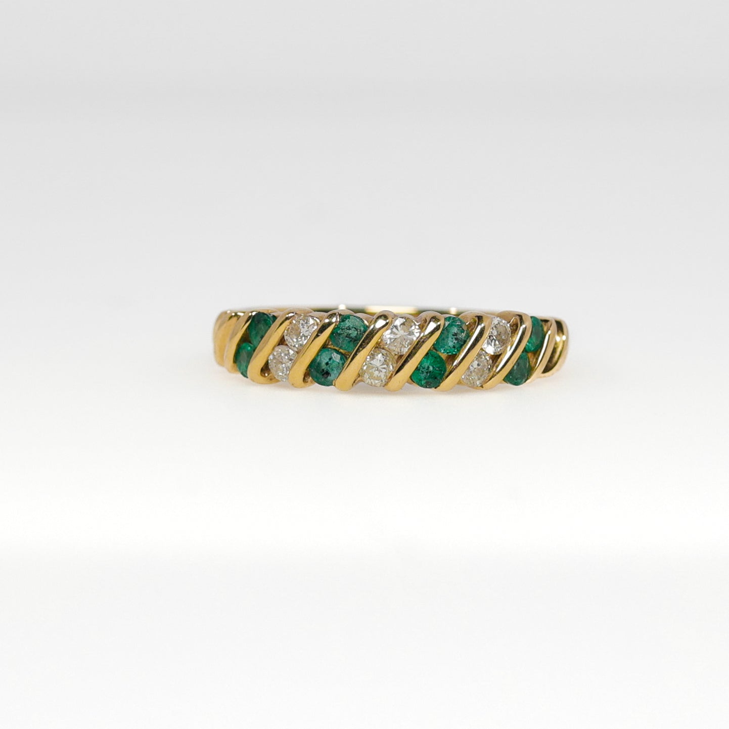 14K Yellow Gold Diamond Ring with Green Stones