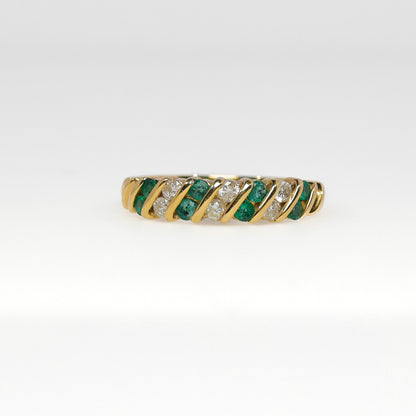 14K Yellow Gold Diamond Ring with Green Stones