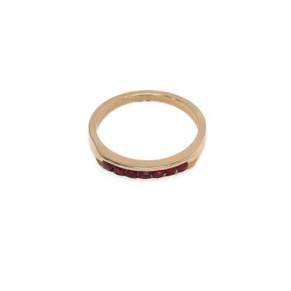 14K Yellow Gold Ring with Red Stones