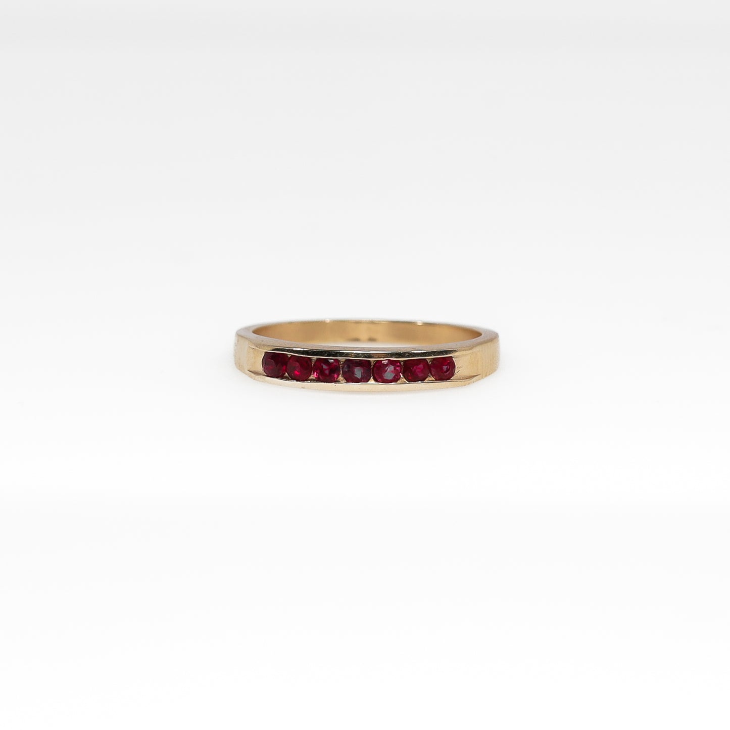 14K Yellow Gold Ring with Red Stones