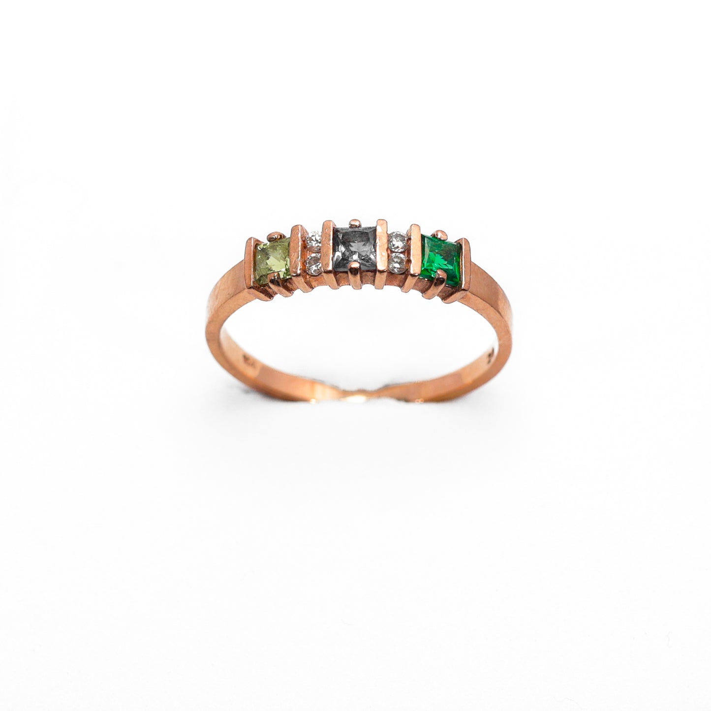 10K Rose Gold Diamond Ring with Multicolored Stones