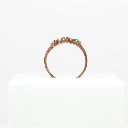 10K Rose Gold Diamond Ring with Multicolored Stones