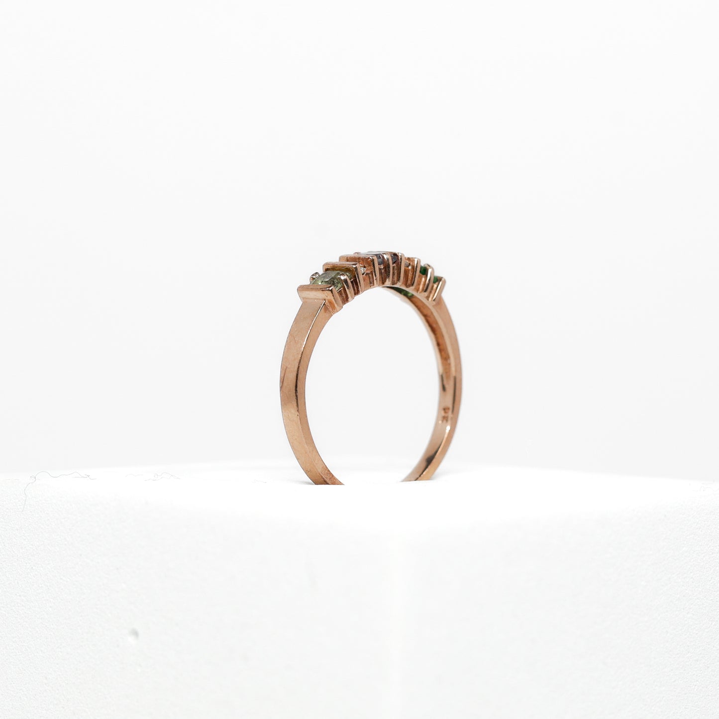 10K Rose Gold Diamond Ring with Multicolored Stones