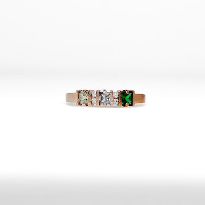 10K Rose Gold Diamond Ring with Multicolored Stones