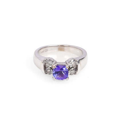 14k white gold ring with Purple Cushion Stone