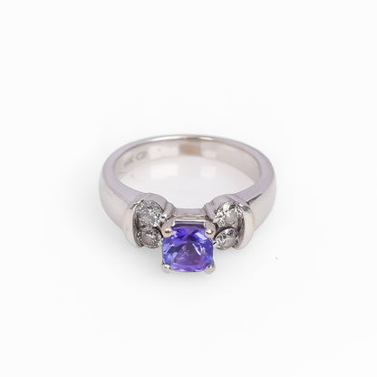 14k white gold ring with Purple Cushion Stone