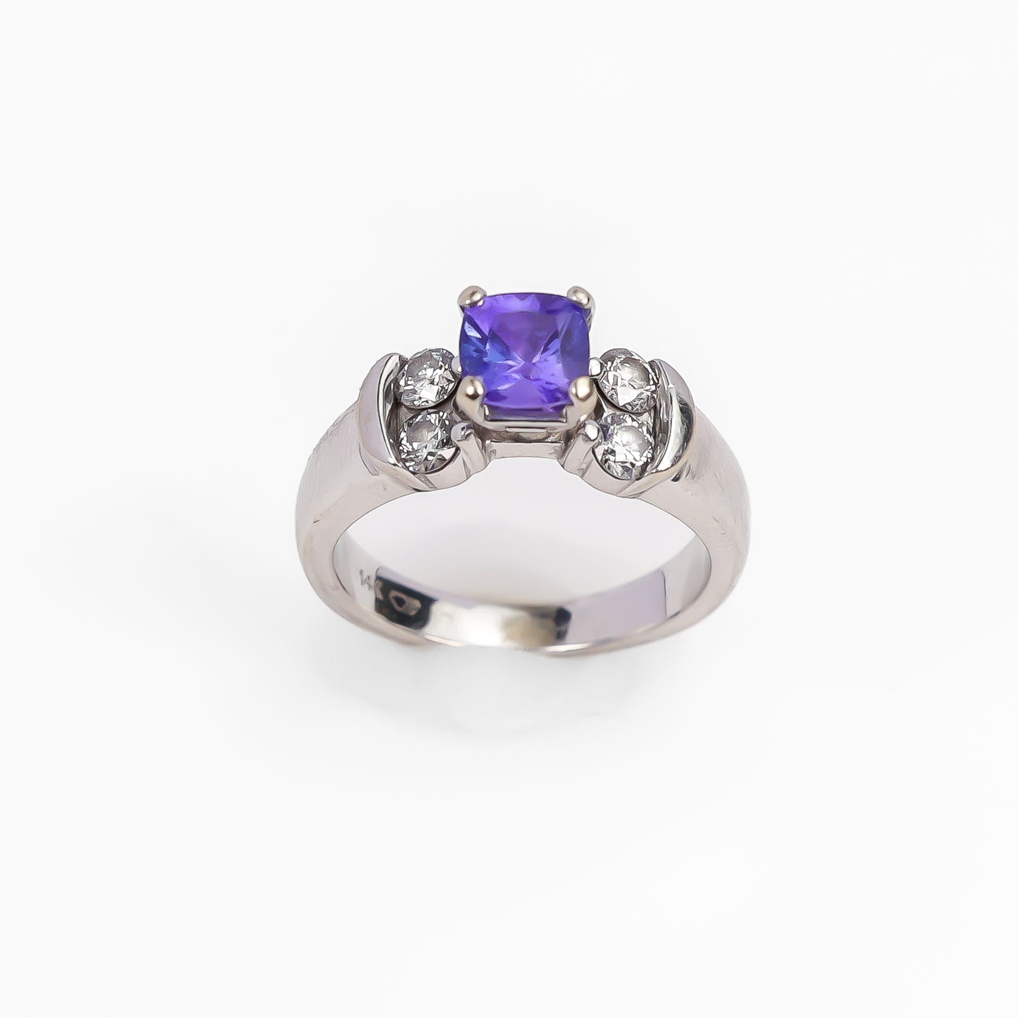 14k white gold ring with Purple Cushion Stone