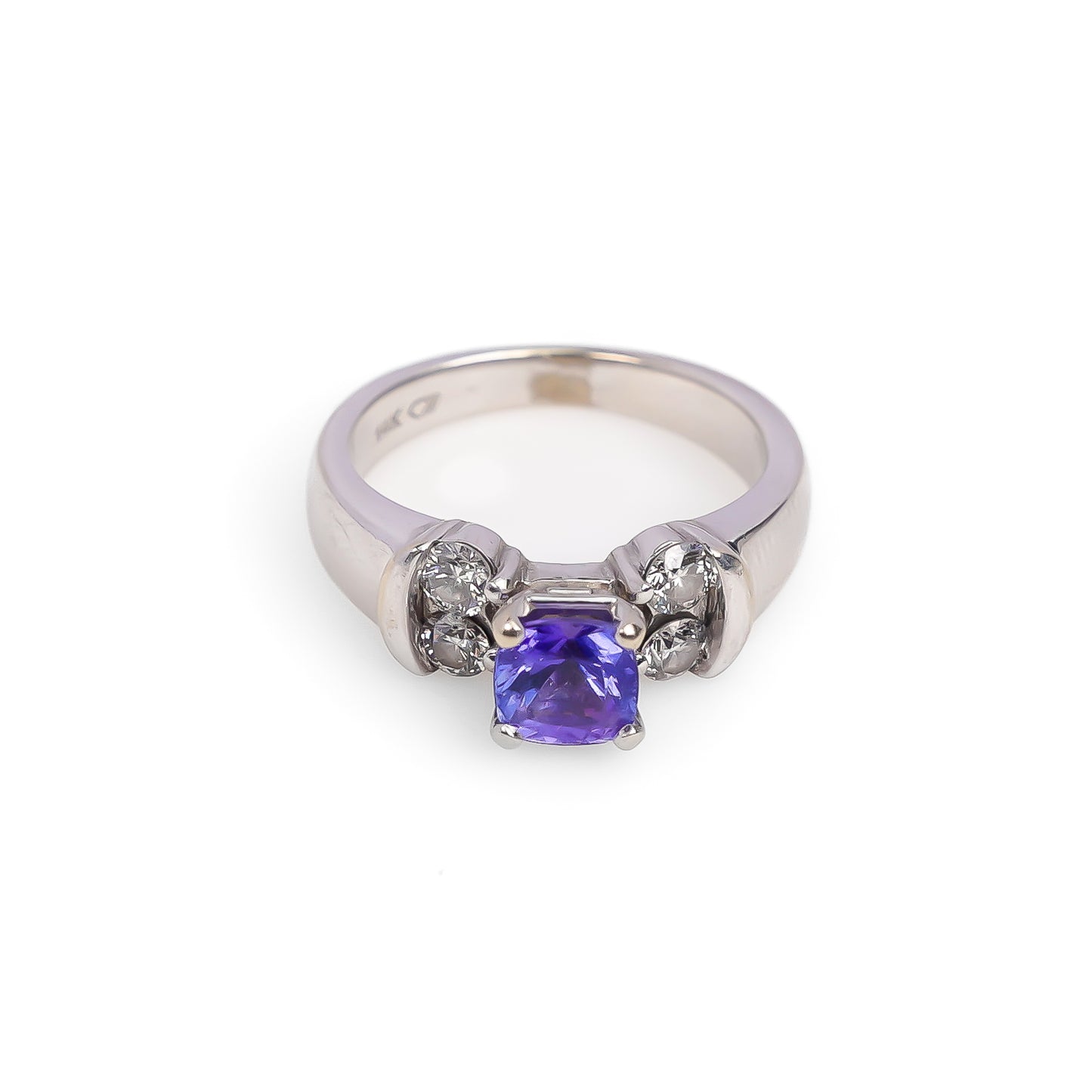 14k white gold ring with Purple Cushion Stone