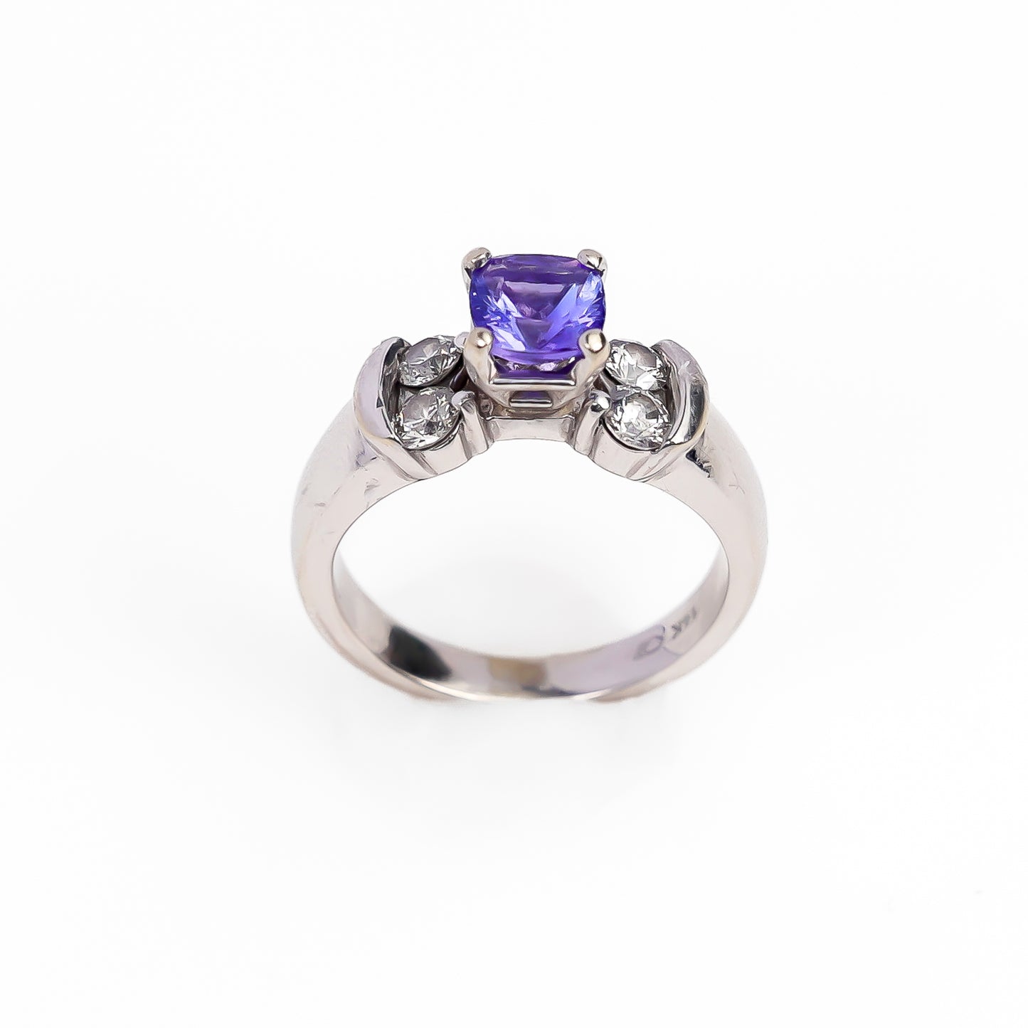 14k white gold ring with Purple Cushion Stone