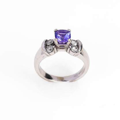 14k white gold ring with Purple Cushion Stone