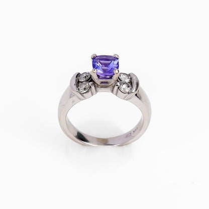 14k white gold ring with Purple Cushion Stone