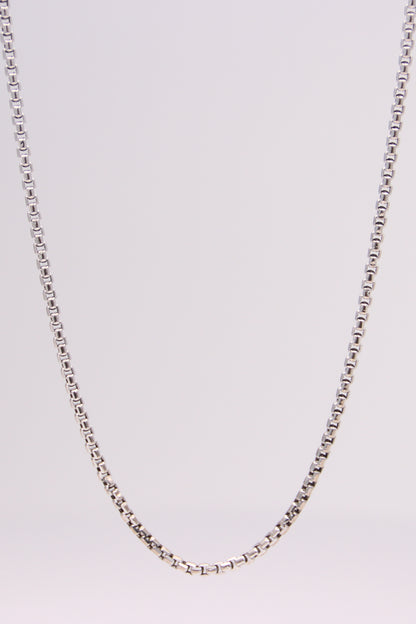 14K White Gold Rounded Box Necklace