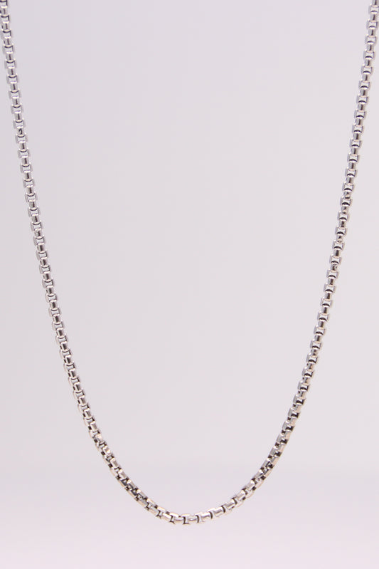 14K White Gold Rounded Box Necklace