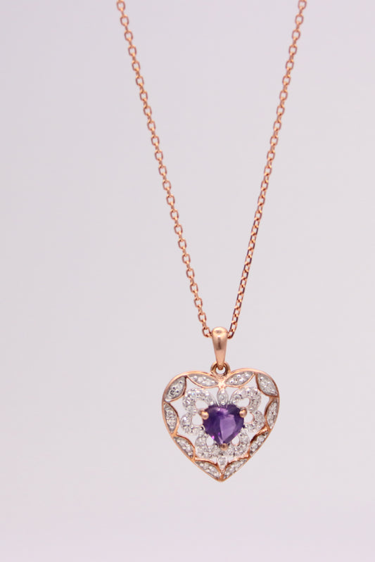 10K Rose Gold Diamond Heart Pendant Necklace