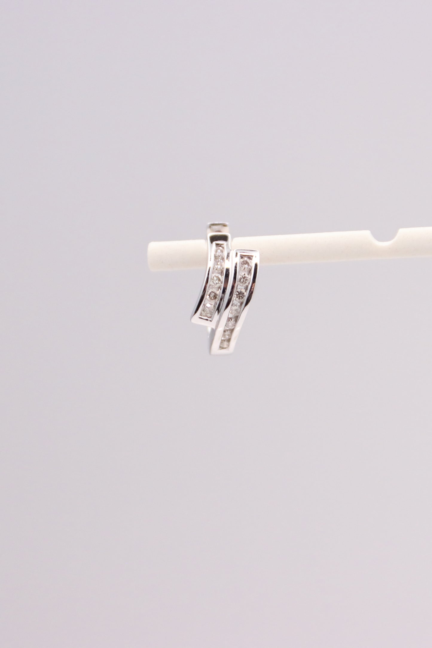 14K White Gold Small Diamond Hoops